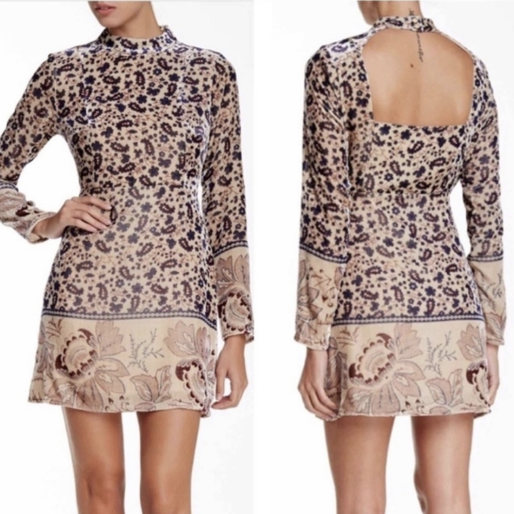 Chaser Folkloric Tapestry Velvet Open Back Mini Dress XS